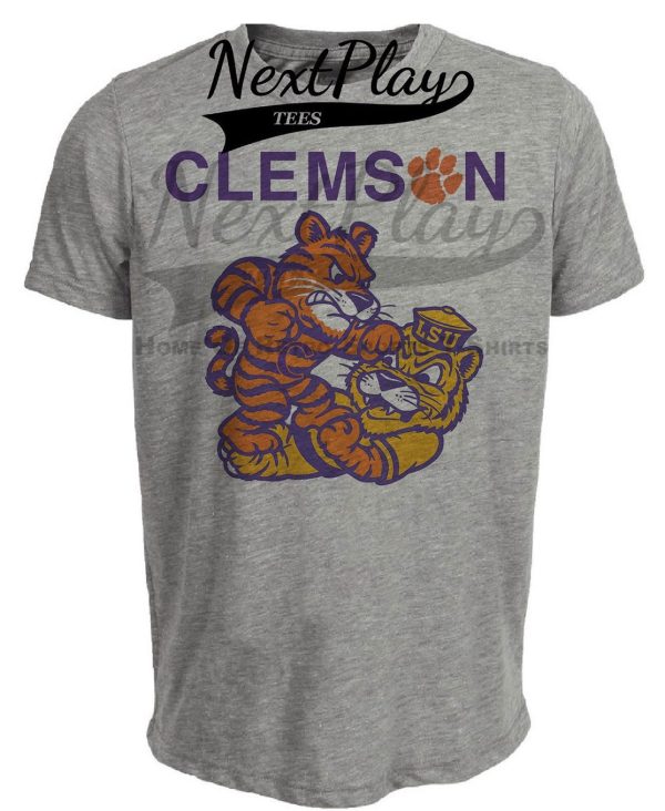 Clemson Tigers vs. LSU Tigers Exclusive Retro Rivals Football Artwork Heather Gray Sublimated T-Shirt
