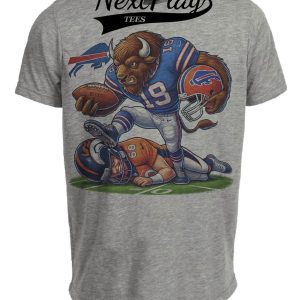 Buffalo Bills vs. Denver Broncos Exclusive Retro Rivalries Football Stampede Artwork Heather Gray Sublimated T-Shirt