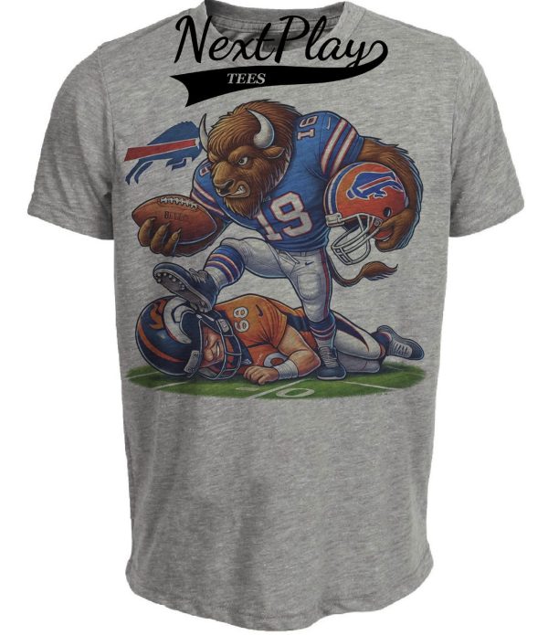 Buffalo Bills vs. Denver Broncos Exclusive Retro Rivalries Football Stampede Artwork Heather Gray Sublimated T-Shirt