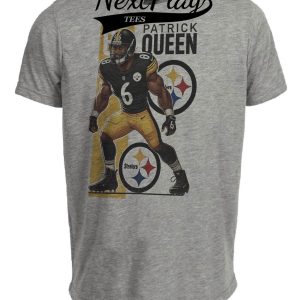 Pittsburgh Steelers Patrick Queen Exclusive Retro Football Artwork Heather Gray Sublimated T-Shirt