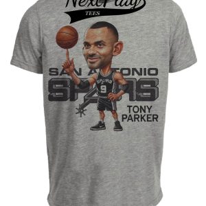 San Antonio Spurs Tony Parker Exclusive Retro Spinning Basketball Artwork Heather Gray Sublimated T-Shirt