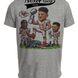 Kansas City Chiefs Mahomes, Pacheco, & Kelce vs. Philadelphia Eagles Exclusive Retro Rivalries Football Super Bowl Artwork Heather Gray Sublimated T-Shirt