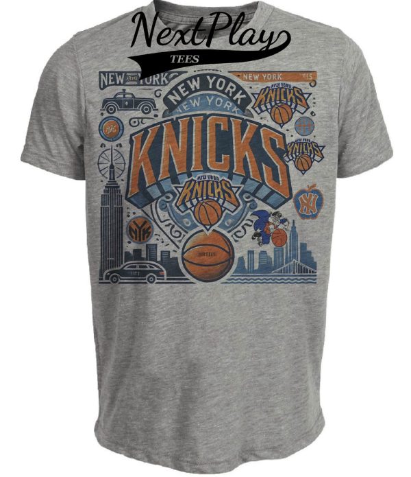 New York Knicks Exclusive Retro Pro Basketball Artwork Heather Gray Sublimated T-Shirt