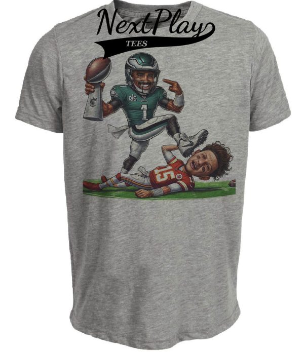 Philadelphia Eagles Hurts vs. Kansas City Chiefs Mahomes Exclusive Retro Rivalries Football Super Bowl Artwork Heather Gray Sublimated T-Shirt