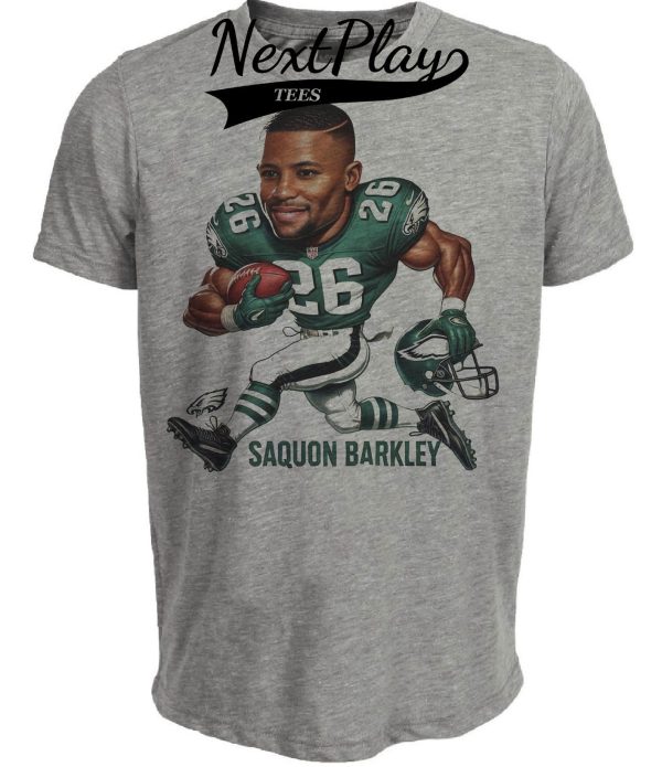 Philadelphia Eagles Saquon Barkley #26 Exclusive Retro Football Artwork Heather Gray Sublimated T-Shirt