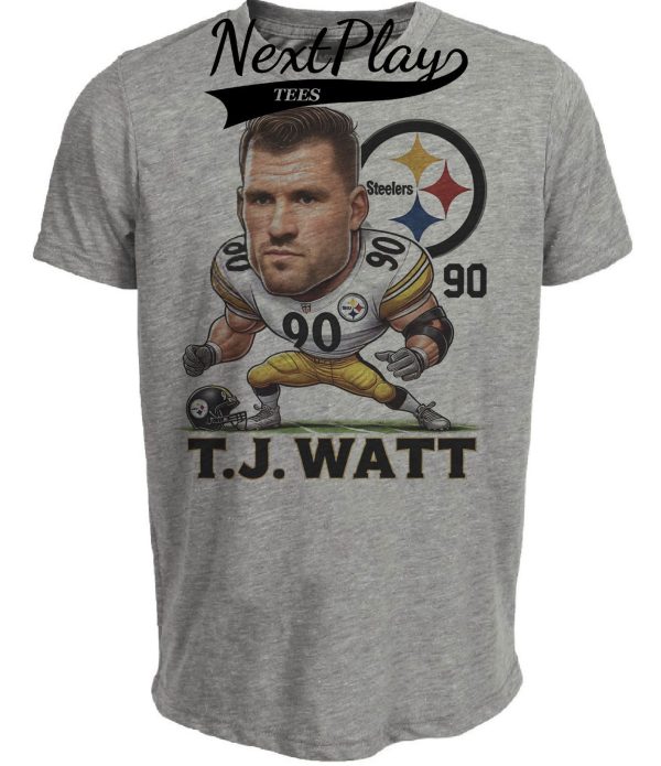 Pittsburgh Steelers T.J. Watt #90 Exclusive Retro Football Artwork Heather Gray Sublimated T-Shirt