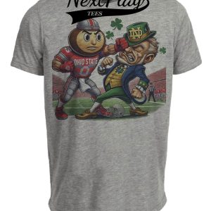 Ohio State Buckeyes vs. Notre Dame Fighting Irish Exclusive Retro Rivalries Playoff Football Punch Artwork Heather Gray Sublimated T-Shirt