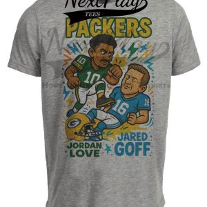 Green Bay Packers Jordan Love vs. Detroit Lions Jared Goff Exclusive Retro Rivals Football Artwork Heather Gray Sublimated T-Shirt