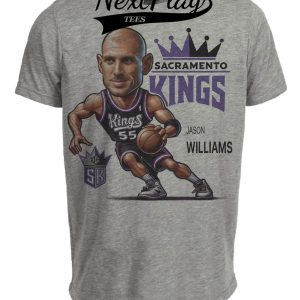 Sacramento Kings Jason Williams Exclusive Retro Basketball 1998 Artwork Heather Gray Sublimated T-Shirt