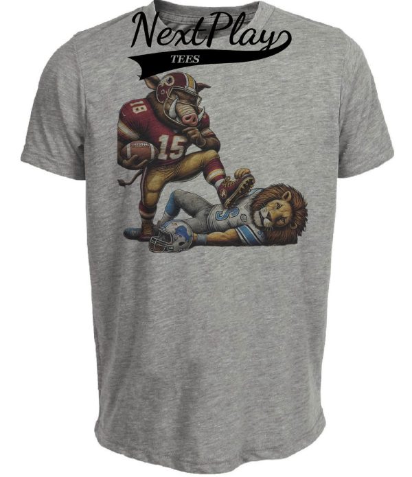 Washington Commanders vs. Detroit Lions Exclusive Retro Rivalries Playoff Football Smash Artwork Heather Gray Sublimated T-Shirt