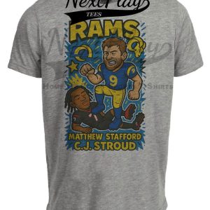 Los Angeles Rams Matthew Stafford vs. Houston Texans C.J. Stroud Exclusive Retro Rivals Football Artwork Heather Gray Sublimated T-Shirt