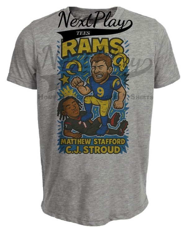 Los Angeles Rams Matthew Stafford vs. Houston Texans C.J. Stroud Exclusive Retro Rivals Football Artwork Heather Gray Sublimated T-Shirt