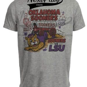Oklahoma Sooners vs. LSU Tigers Retro Rivals Football Artwork Heather Gray Sublimated T-Shirt