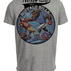 Buffalo Bills vs. Kansas City Chiefs Exclusive Retro Rivalries Football Circle Punch Artwork Heather Gray Sublimated T-Shirt