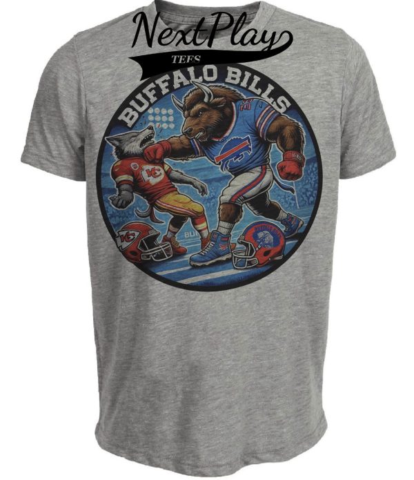 Buffalo Bills vs. Kansas City Chiefs Exclusive Retro Rivalries Football Circle Punch Artwork Heather Gray Sublimated T-Shirt
