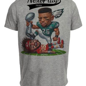 Philadelphia Eagles Saquon vs. Kansas City Chiefs Mahomes Exclusive Retro Rivalries Football Artwork Heather Gray Sublimated T-Shirt