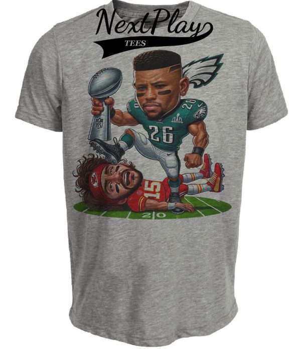 Philadelphia Eagles Saquon vs. Kansas City Chiefs Mahomes Exclusive Retro Rivalries Football Artwork Heather Gray Sublimated T-Shirt