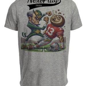 Notre Dame Fighting Irish vs. Ohio State Buckeyes Exclusive Retro Rivalries Playoff Football KO Artwork Heather Gray Sublimated T-Shirt