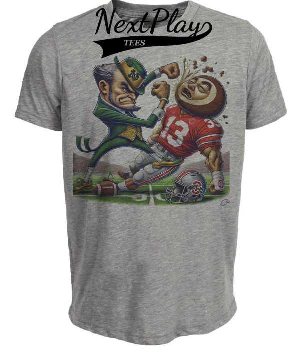Notre Dame Fighting Irish vs. Ohio State Buckeyes Exclusive Retro Rivalries Playoff Football KO Artwork Heather Gray Sublimated T-Shirt