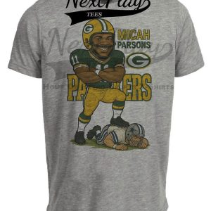 Green Bay Packers Micah Parsons vs. Dallas Cowboys Exclusive Retro Rivals Football Artwork Heather Gray Sublimated T-Shirt