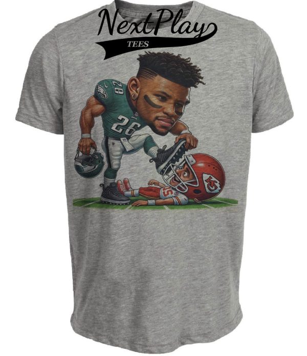 Philadelphia Eagles Saquon vs. Kansas City Chiefs Mahomes Exclusive Retro Rivalries Football Super Bowl Stomp Artwork Heather Gray Sublimated T-Shirt