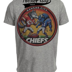Kansas City Chiefs vs. Buffalo Bills Exclusive Retro Rivalries Football Circle Artwork Heather Gray Sublimated T-Shirt