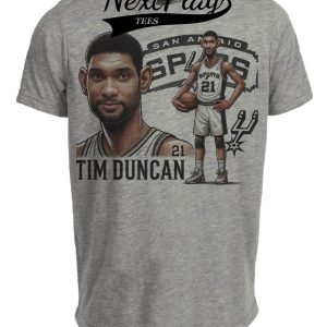 San Antonio Spurs Tim Duncan Exclusive Retro Basketball 1997 Artwork Heather Gray Sublimated T-Shirt