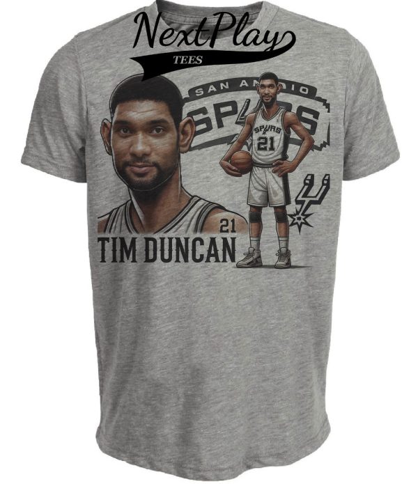 San Antonio Spurs Tim Duncan Exclusive Retro Basketball 1997 Artwork Heather Gray Sublimated T-Shirt