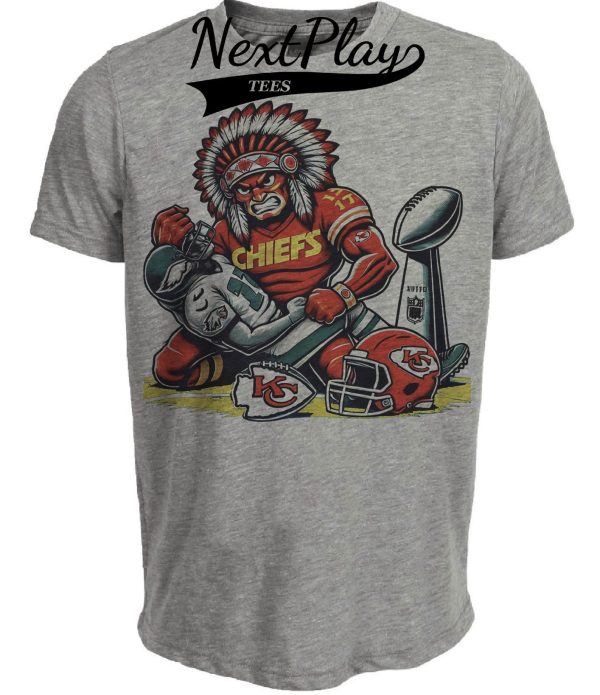 Kansas City Chiefs vs. Philadelphia Eagles Exclusive Retro Rivalries Football Super Bowl Trophy Artwork Heather Gray Sublimated T-Shirt