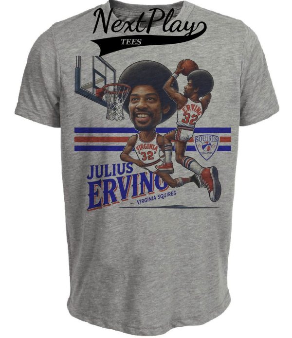 Virginia Squires Julius Erving Dr. J Exclusive Retro ABA Basketball 1972 Artwork Heather Gray Sublimated T-Shirt
