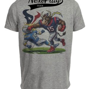 Houston Texans vs. Los Angeles Chargers Exclusive Retro Rivalries Football Punch Artwork Heather Gray Sublimated T-Shirt