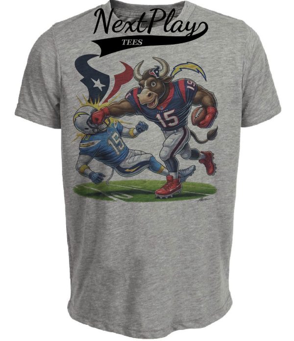 Houston Texans vs. Los Angeles Chargers Exclusive Retro Rivalries Football Punch Artwork Heather Gray Sublimated T-Shirt