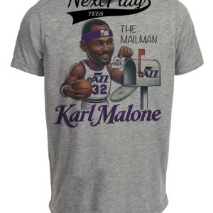 Utah Jazz Karl Malone The Mailman Exclusive Retro Basketball 1987 Artwork Heather Gray Sublimated T-Shirt