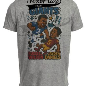 New York Giants Russell Wilson vs. Washington Commanders Jayden Daniels Exclusive Retro Rivals Football Artwork Heather Gray Sublimated T-Shirt