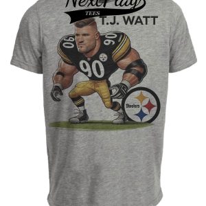 Pittsburgh Steelers T.J. Watt Exclusive Retro Football Artwork Heather Gray Sublimated T-Shirt