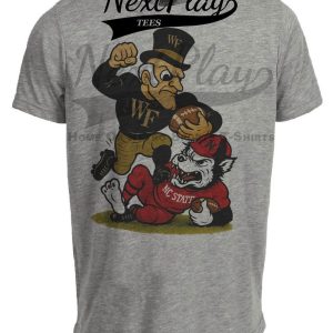 Wake Forest Demon Deacons vs. NC State Wolfpack Exclusive Retro Rivals Football Artwork Heather Gray Sublimated T-Shirt