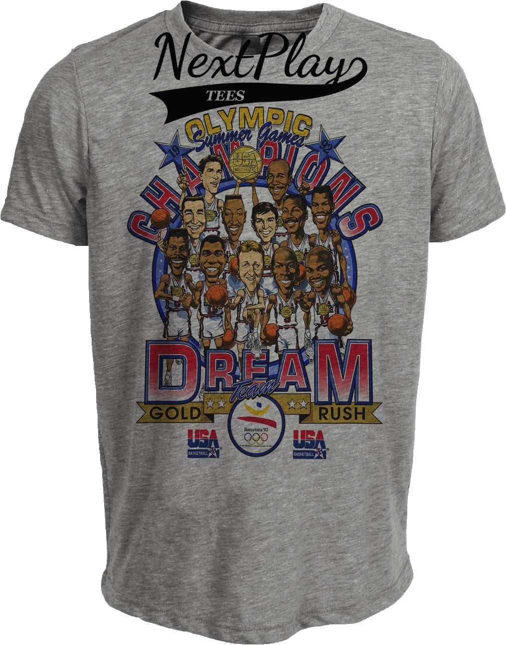 USA Olympics Dream Team Barcelona 1992 Gold Retro Basketball Gray Sublimated T-Shirt