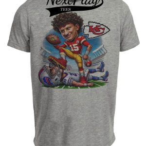Kansas City Chiefs Patrick Mahomes vs. Buffalo Bills Exclusive Retro Rivalries Football Artwork Heather Gray Sublimated T-Shirt