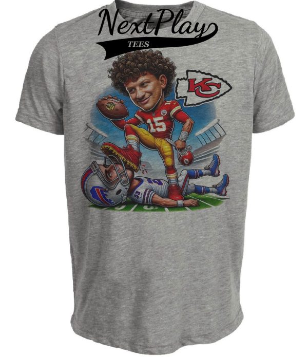 Kansas City Chiefs Patrick Mahomes vs. Buffalo Bills Exclusive Retro Rivalries Football Artwork Heather Gray Sublimated T-Shirt
