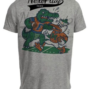 Florida Gators vs. Miami Hurricanes Exclusive Retro Rivals Football Artwork Heather Gray Sublimated T-Shirt