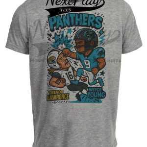 Carolina Panthers Bryce Young vs. Jacksonville Jaguars Trevor Lawrence Exclusive Retro Rivals Football Artwork Heather Gray Sublimated T-Shirt