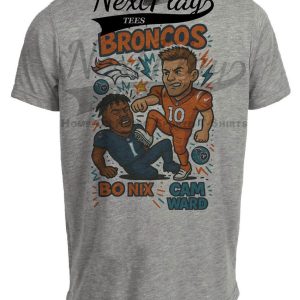 Denver Broncos Bo Nix vs. Tennessee Titans Cam Ward Exclusive Retro Rivals Football Artwork Heather Gray Sublimated T-Shirt