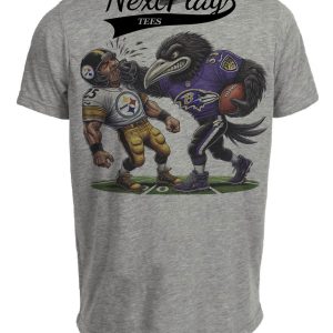 Baltimore Ravens vs. Pittsburgh Steelers Exclusive Retro Rivalries Football Punch Artwork Heather Gray Sublimated T-Shirt