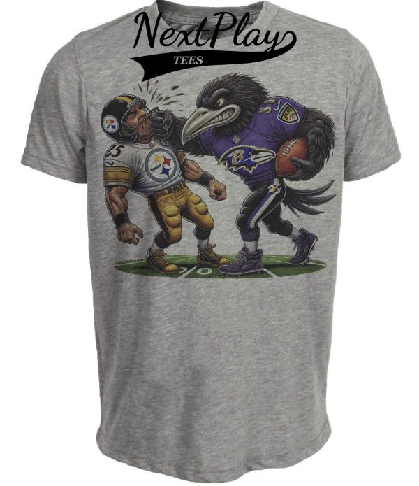 Baltimore Ravens vs. Pittsburgh Steelers Exclusive Retro Rivalries Football Punch Artwork Heather Gray Sublimated T-Shirt