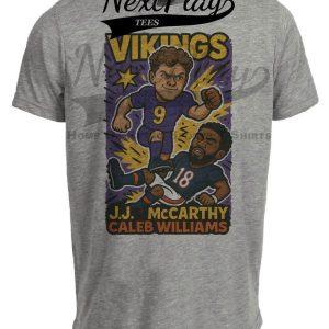 Minnesota Vikings J.J. McCarthy vs. Chicago Bears Caleb Williams Exclusive Retro Rivals Football Artwork Heather Gray Sublimated T-Shirt