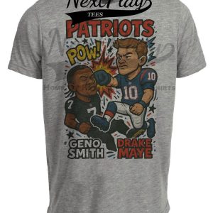 New England Patriots Drake Maye vs. Las Vegas Raiders Geno Smith Exclusive Retro Rivals Football Artwork Heather Gray Sublimated T-Shirt