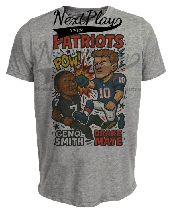 New England Patriots Drake Maye vs. Las Vegas Raiders Geno Smith Exclusive Retro Rivals Football Artwork Heather Gray Sublimated T-Shirt