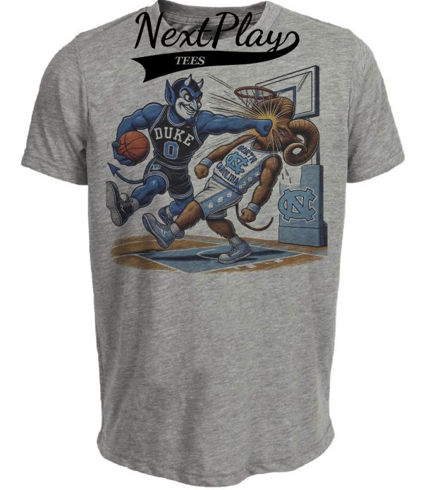 Duke Blue Devils vs. North Carolina Tar Heels Exclusive Retro Rivalries Basketball KO Artwork Heather Gray Sublimated T-Shirt