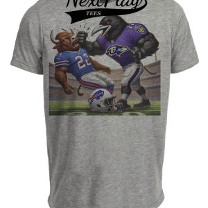 Baltimore Ravens vs. Buffalo Bills Exclusive Retro Rivalries Playoff Football Punch Artwork Heather Gray Sublimated T-Shirt