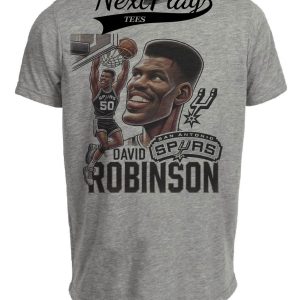 San Antonio Spurs David Robinson Exclusive Retro Basketball 1990 Artwork Heather Gray Sublimated T-Shirt